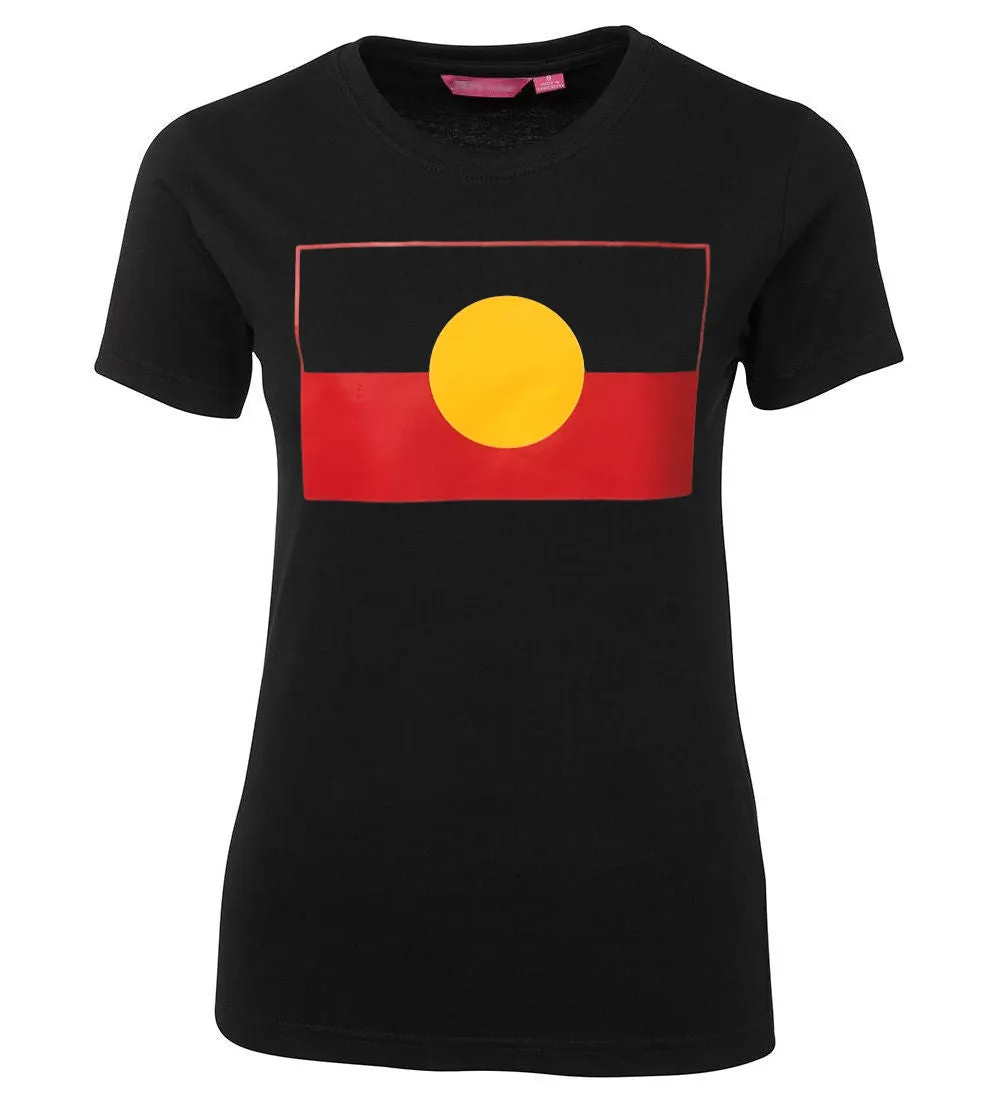 Aboriginal Flag Ladies T-Shirt (True Colour Print, Black)