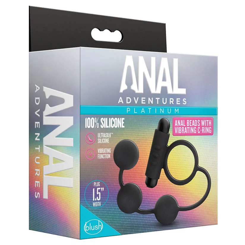 Anal Adventures Platinum Silicone Anal Beads with Vibrating C-Ring Black