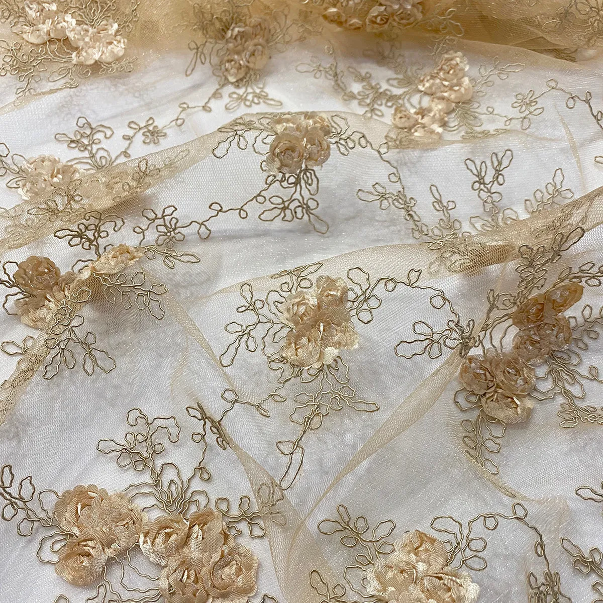 Baby Rose Embroidery Wholesale Fabric in Champagne