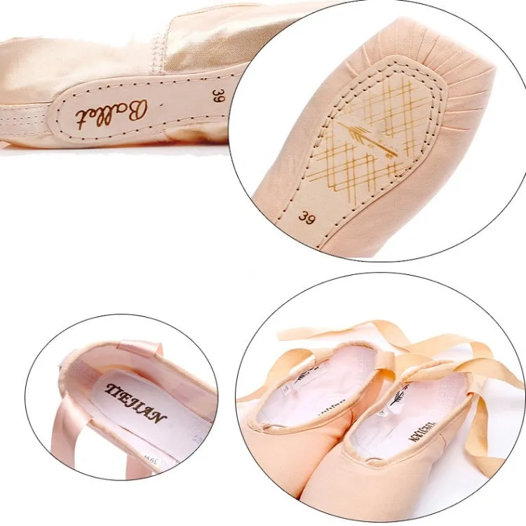 Ballet Lace Pointe Shoes Professional Flat Dance Shoes, Size: 39(Satin Nude)