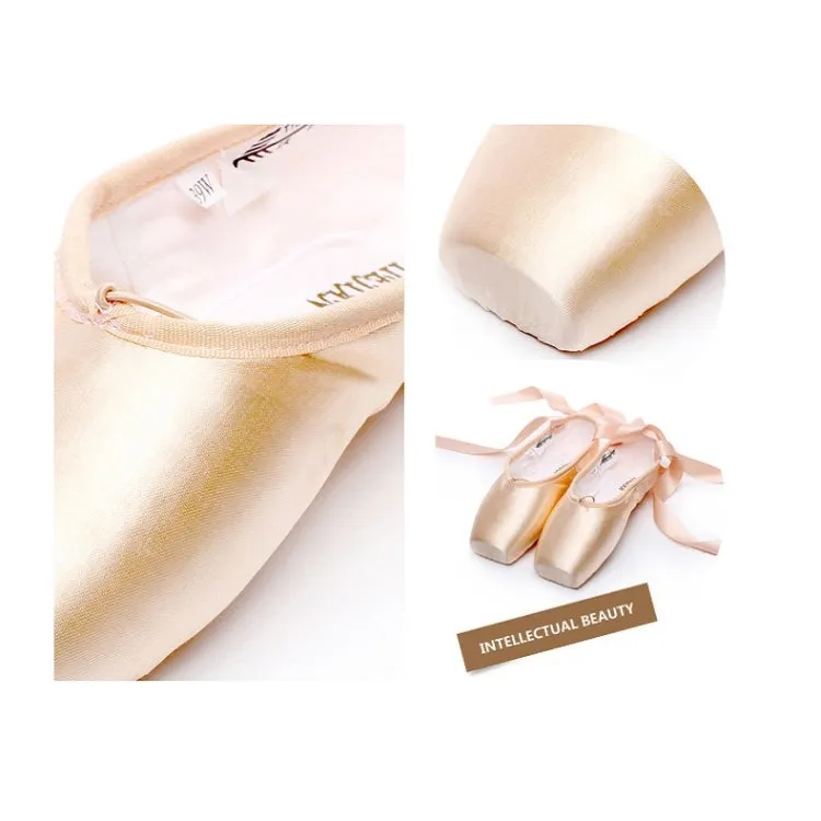 Ballet Lace Pointe Shoes Professional Flat Dance Shoes, Size: 39(Satin Nude)