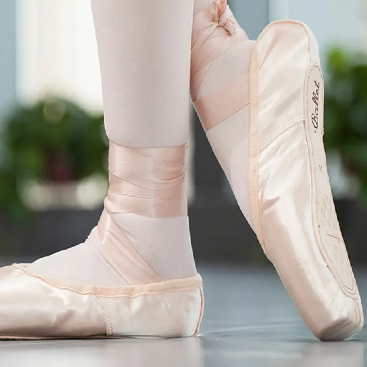 Ballet Lace Pointe Shoes Professional Flat Dance Shoes, Size: 39(Satin Nude)