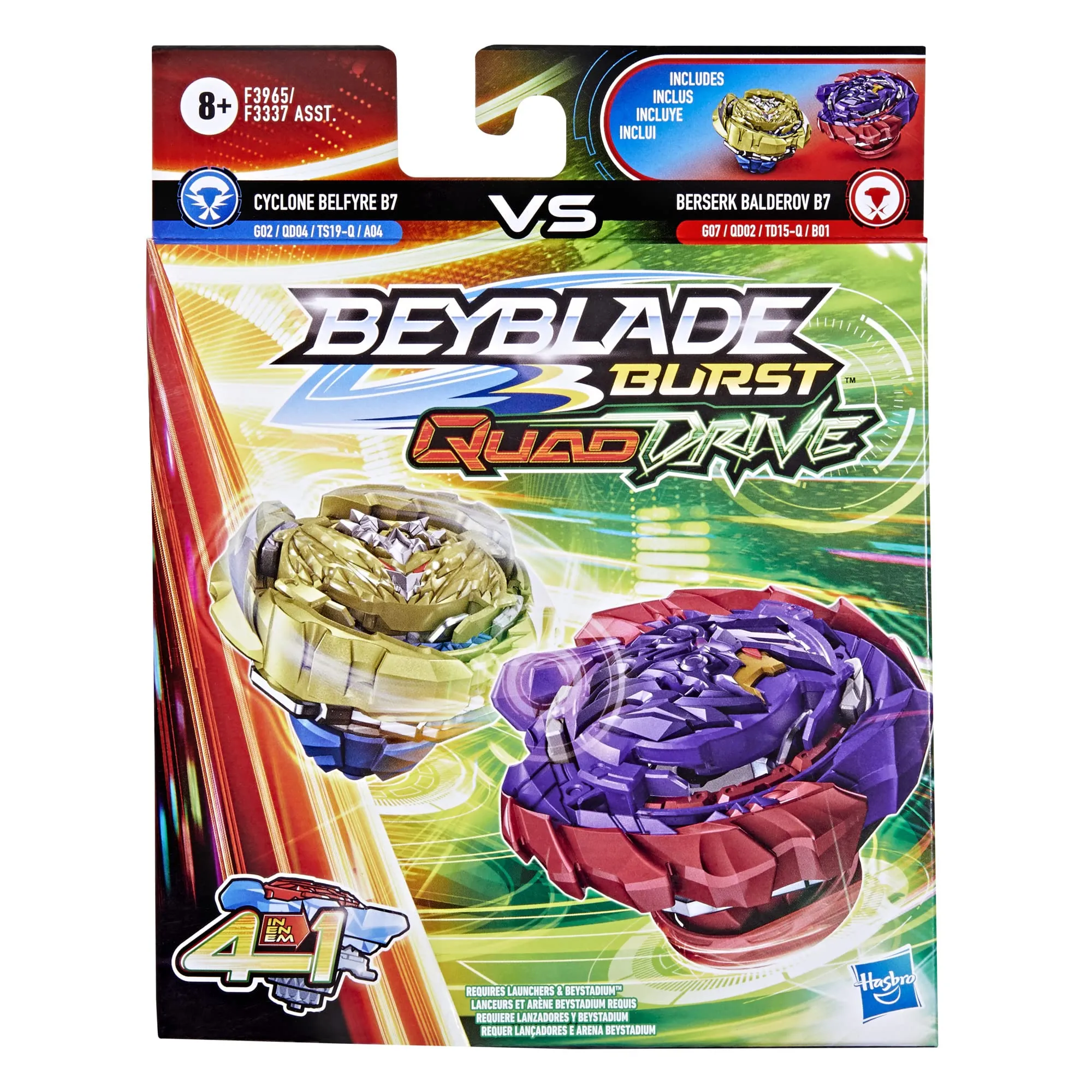 Beyblade Bey Blade Burst Quaddrive Berserk Balderov B7 and Cyclone Belfyre B7 Spinning Top Dual Pack Battling Game Top Toy