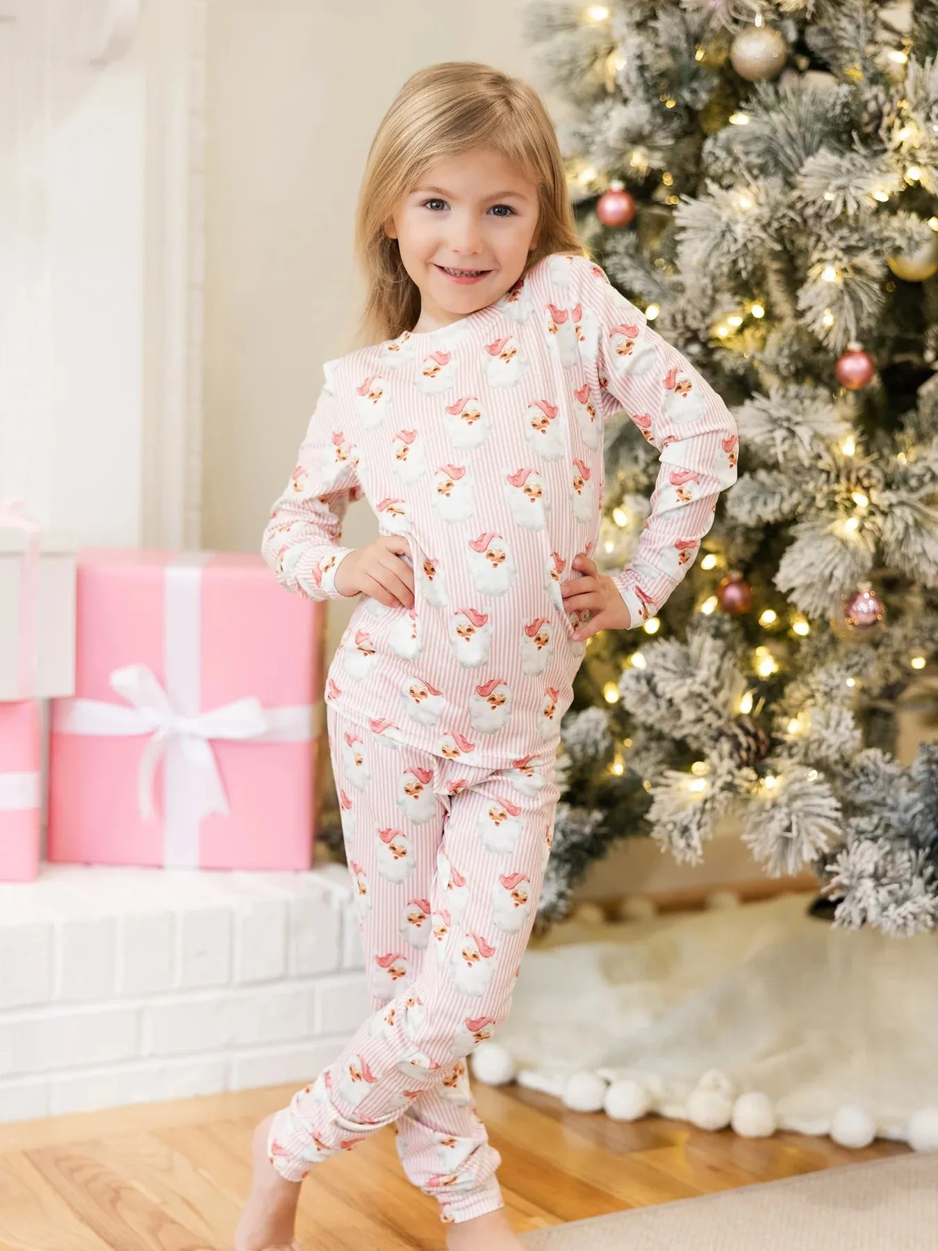 Children's Pajama Set - Santa Baby Pink