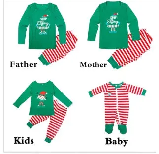 Christmas Matching Pajamas Striped Cartoon Print