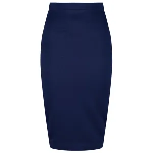 Classic Navy Stretch Pencil Bodycon Midi Office Work Skirt