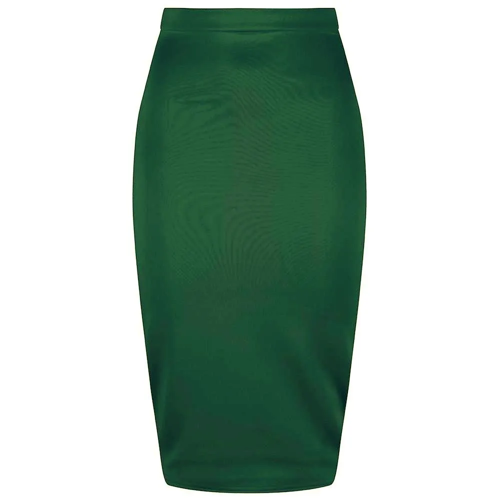 Classic Stretch Emerald Green Pencil Bodycon Midi Office Work Skirt