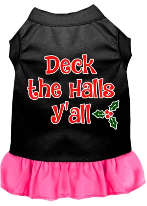 Deck The Halls Y'all Screen Print Dog Dress Black With Bright Pink Xxxl