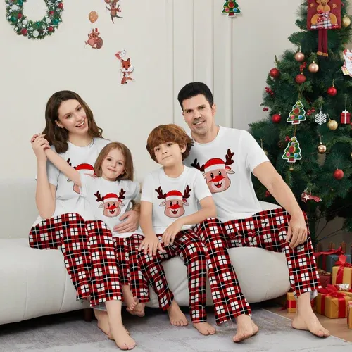 Deer Plaid Printed Family Matching Christmas Pajamas Sets