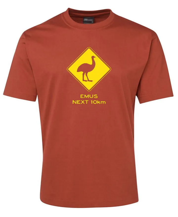 Emus Next 10km Road Sign Adults T-Shirt (Various Colours)