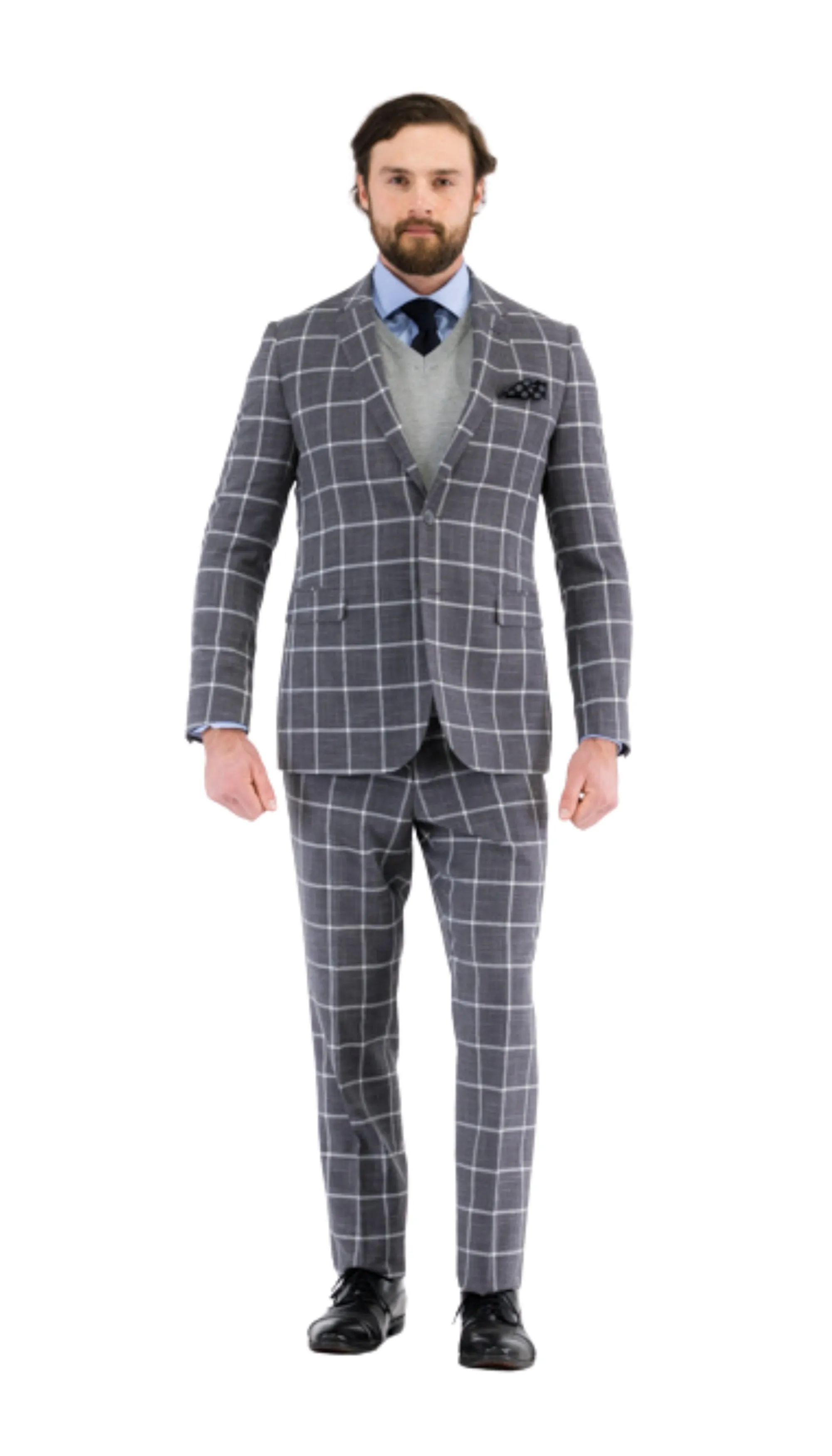 Harvy Mens Slim Fit Grey Check Suit