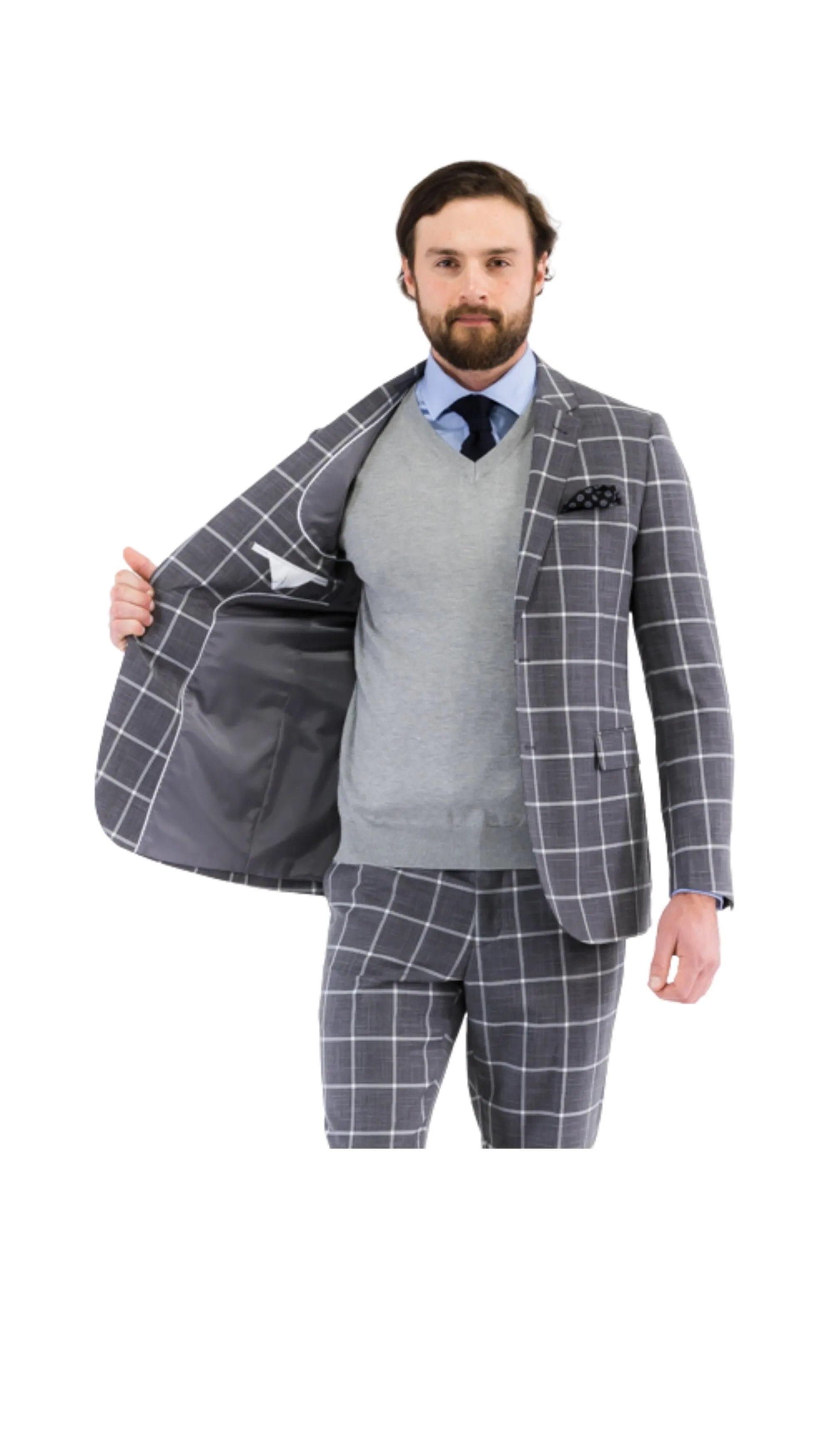 Harvy Mens Slim Fit Grey Check Suit