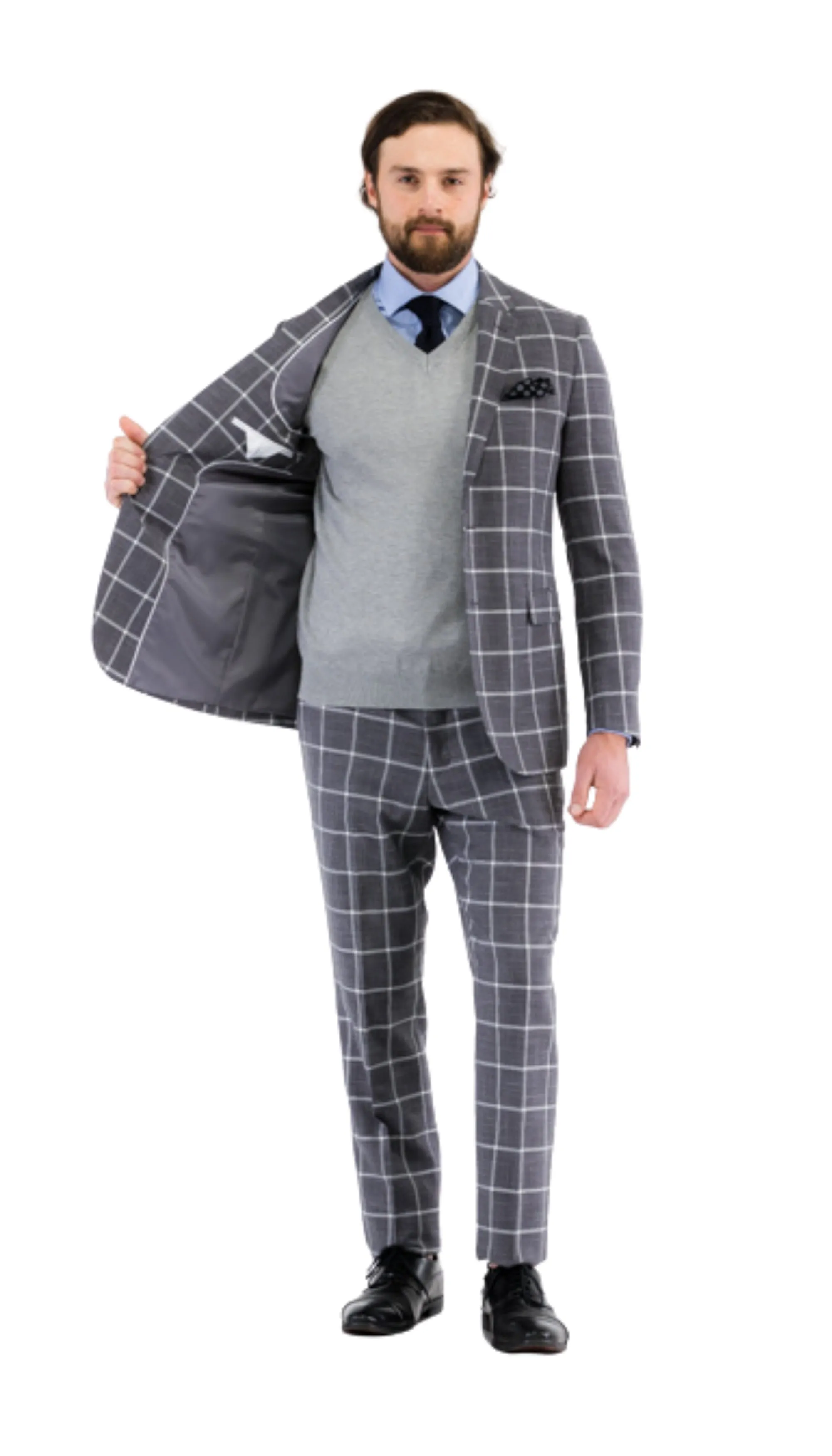 Harvy Mens Slim Fit Grey Check Suit