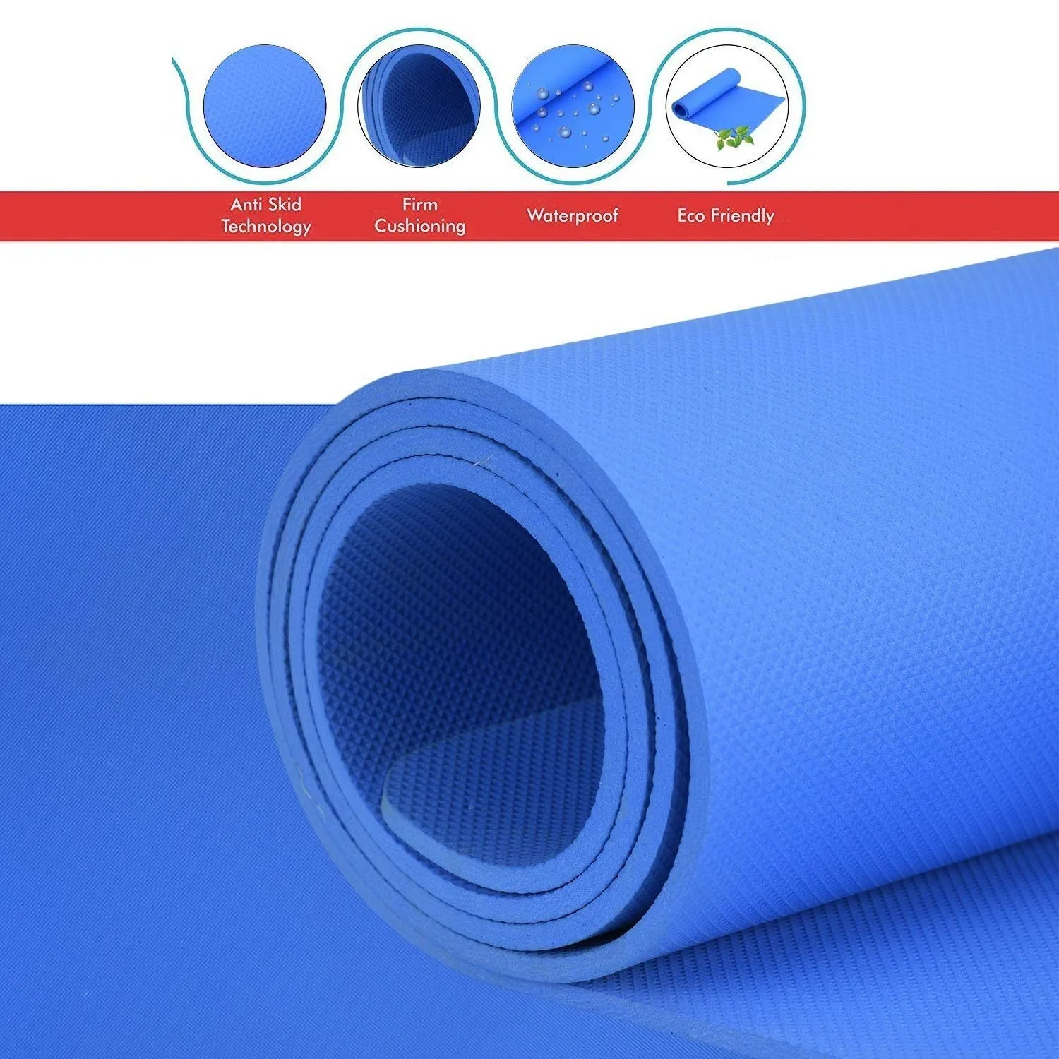 Kuber Industries 4 MM PVC Rubber Yoga mat 72" x 24", Blue