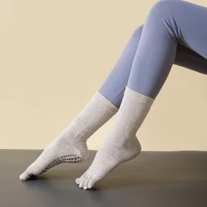 Lengthened Sweat-absorbing Non-slip Yoga Five-finger Socks, Color: Beige(Free Size)