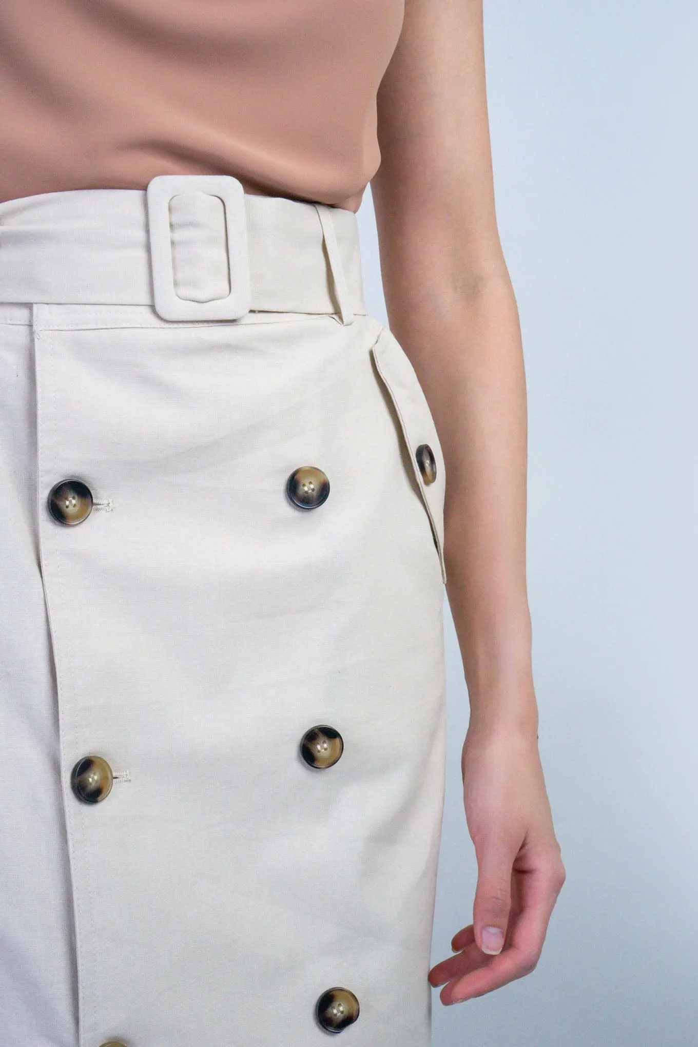 Light Beige High Waist Midi Skirt