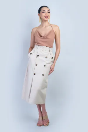 Light Beige High Waist Midi Skirt