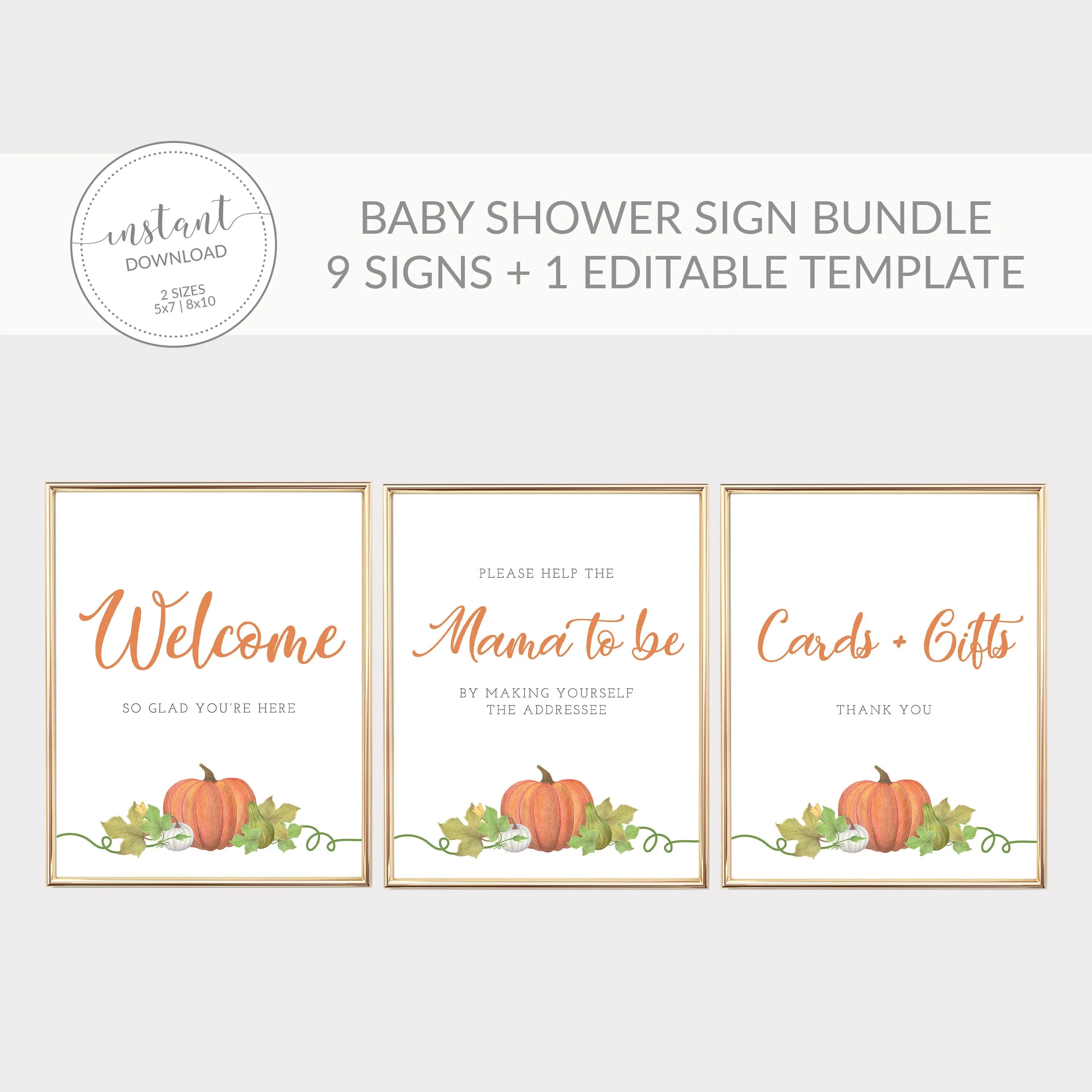 Little Pumpkin Baby Shower Sign Bundle, Printable Fall Sip and See Signs, Editable INSTANT DOWNLOAD - HP100