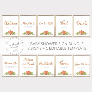 Little Pumpkin Baby Shower Sign Bundle, Printable Fall Sip and See Signs, Editable INSTANT DOWNLOAD - HP100