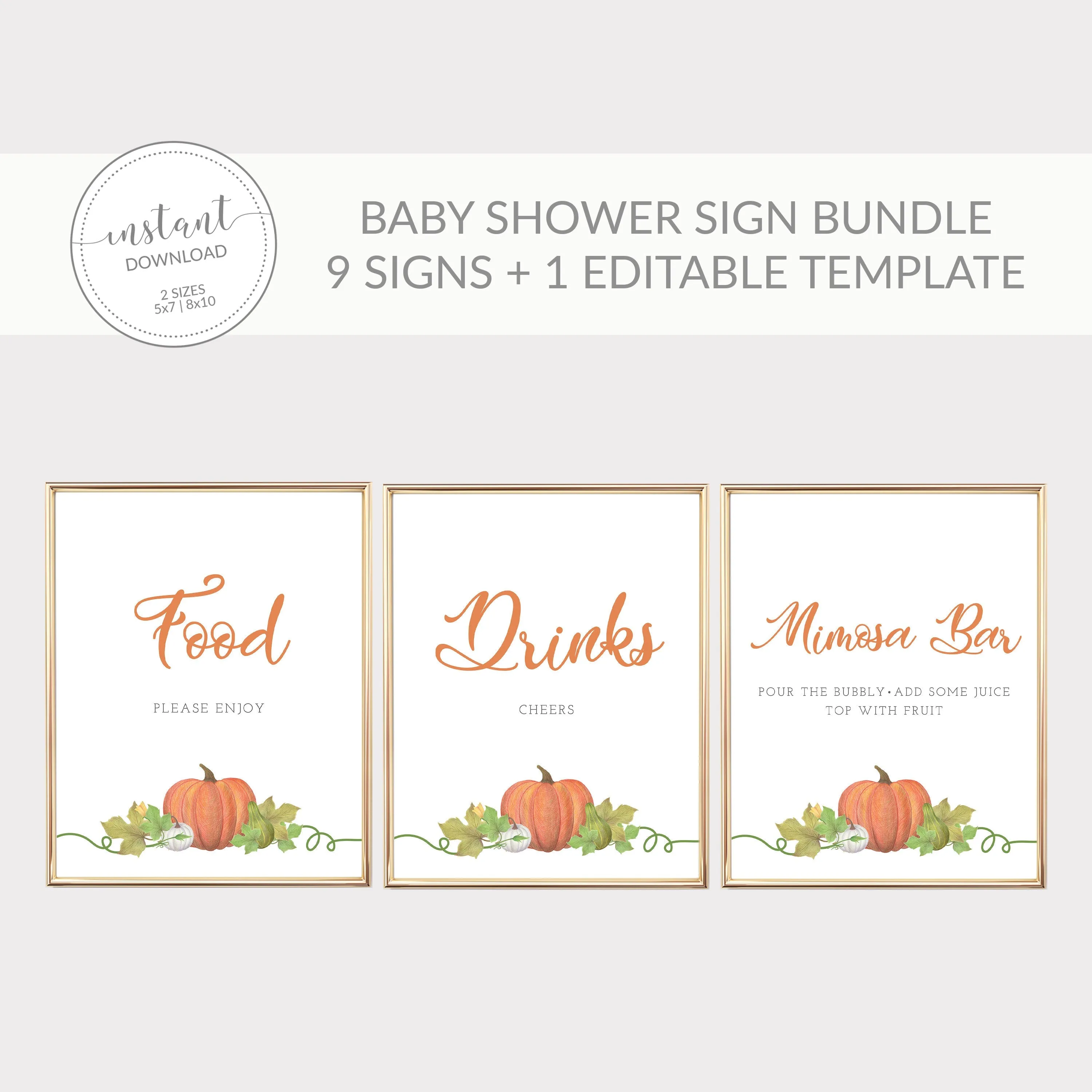 Little Pumpkin Baby Shower Sign Bundle, Printable Fall Sip and See Signs, Editable INSTANT DOWNLOAD - HP100