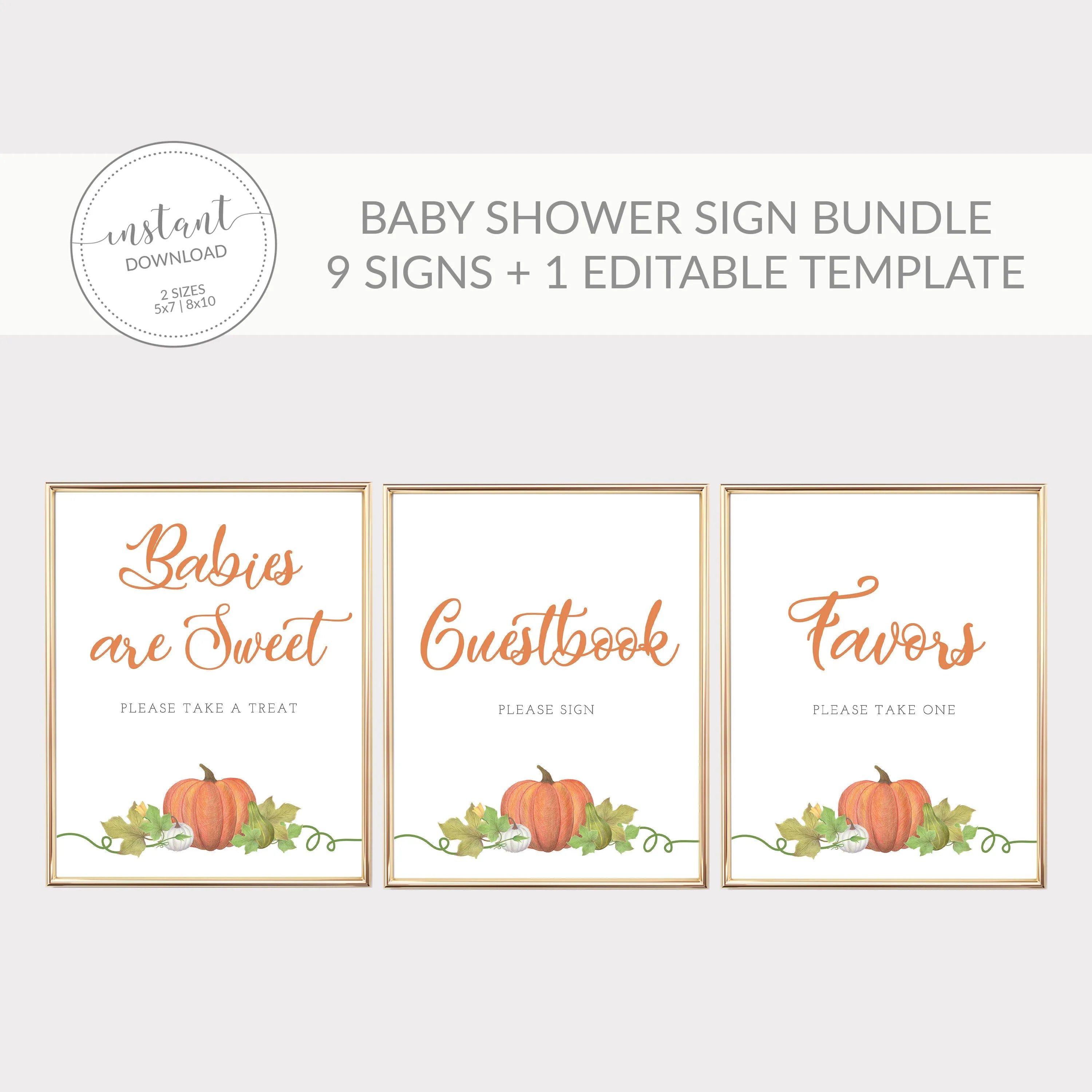 Little Pumpkin Baby Shower Sign Bundle, Printable Fall Sip and See Signs, Editable INSTANT DOWNLOAD - HP100