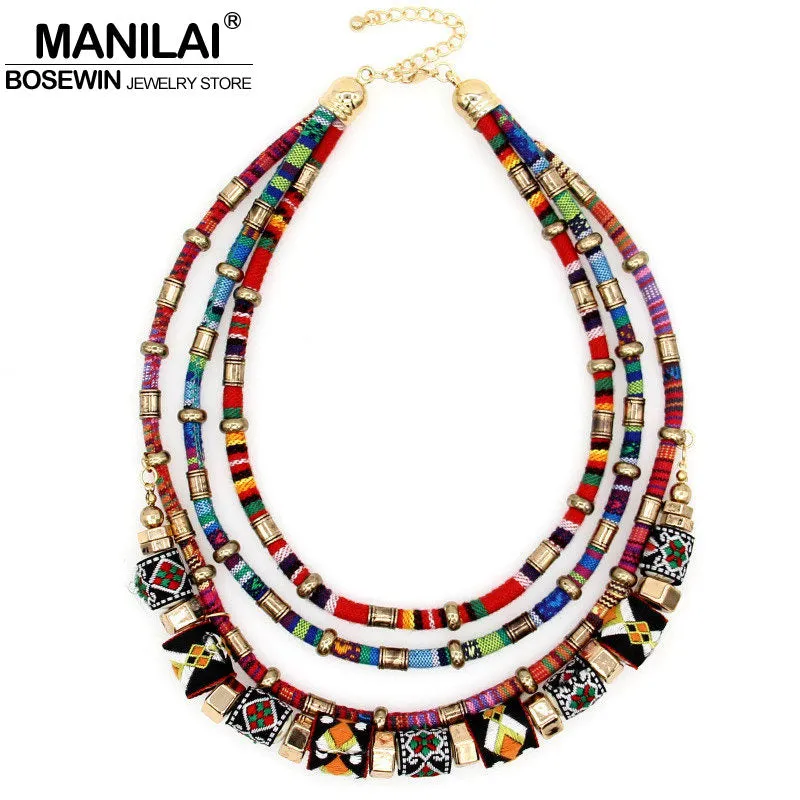 MANILAI Latest Women Multilayer Statement Necklace Boho Choker Chains Ball Handmade Collar Maxi Necklaces & Pendants Big Jewelry