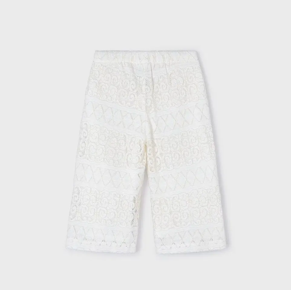 Mayoral Girls Off White Crochet and Lace Top and Capri Pant Set