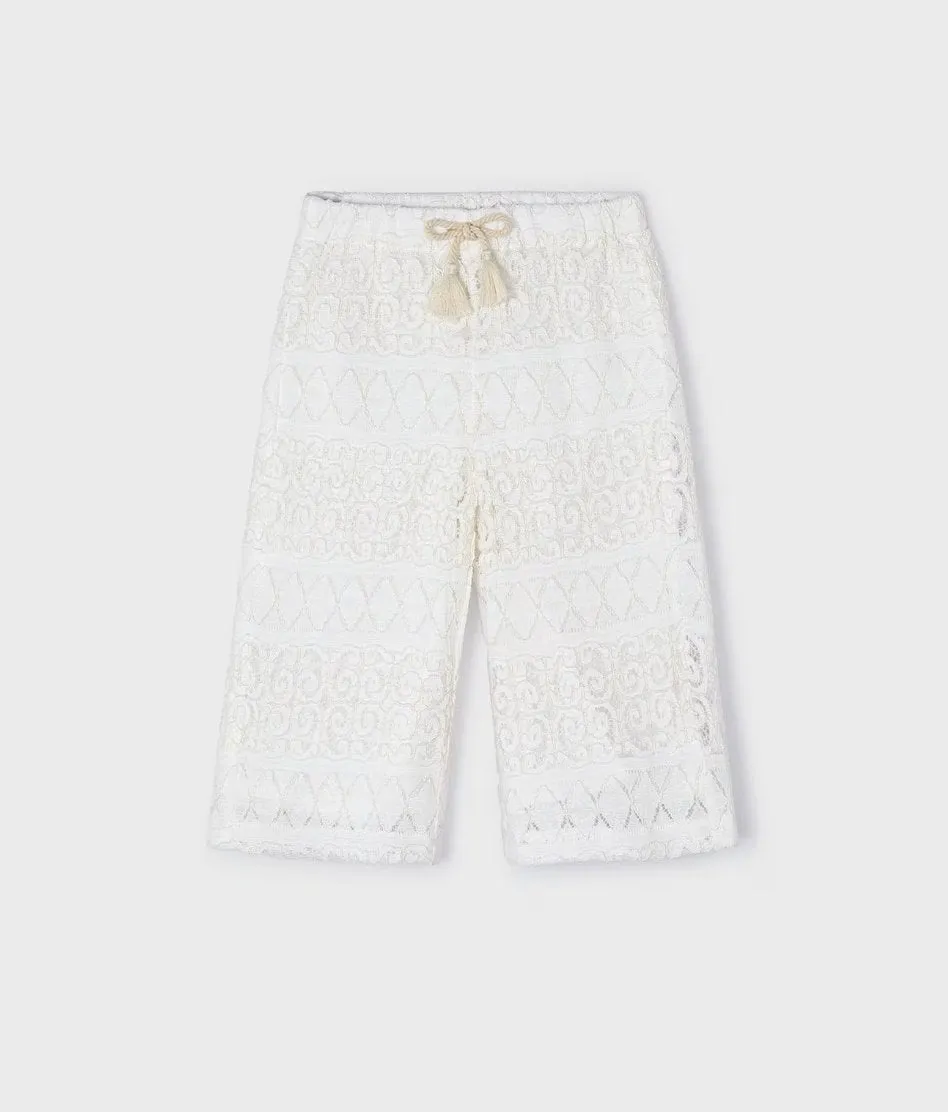 Mayoral Girls Off White Crochet and Lace Top and Capri Pant Set