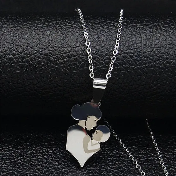 Mom Daughter Stainless Steel Chain Necklace Silver Color Necklaces Pendants Jewelry Mother's Day Christmas Gift