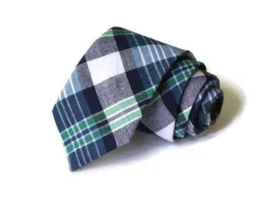 Navy & Green Madras Plaid Necktie