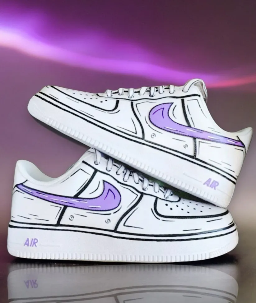 NIKE AIR FORCE 1 CUSTOM CARTOON WHITE PURPLE