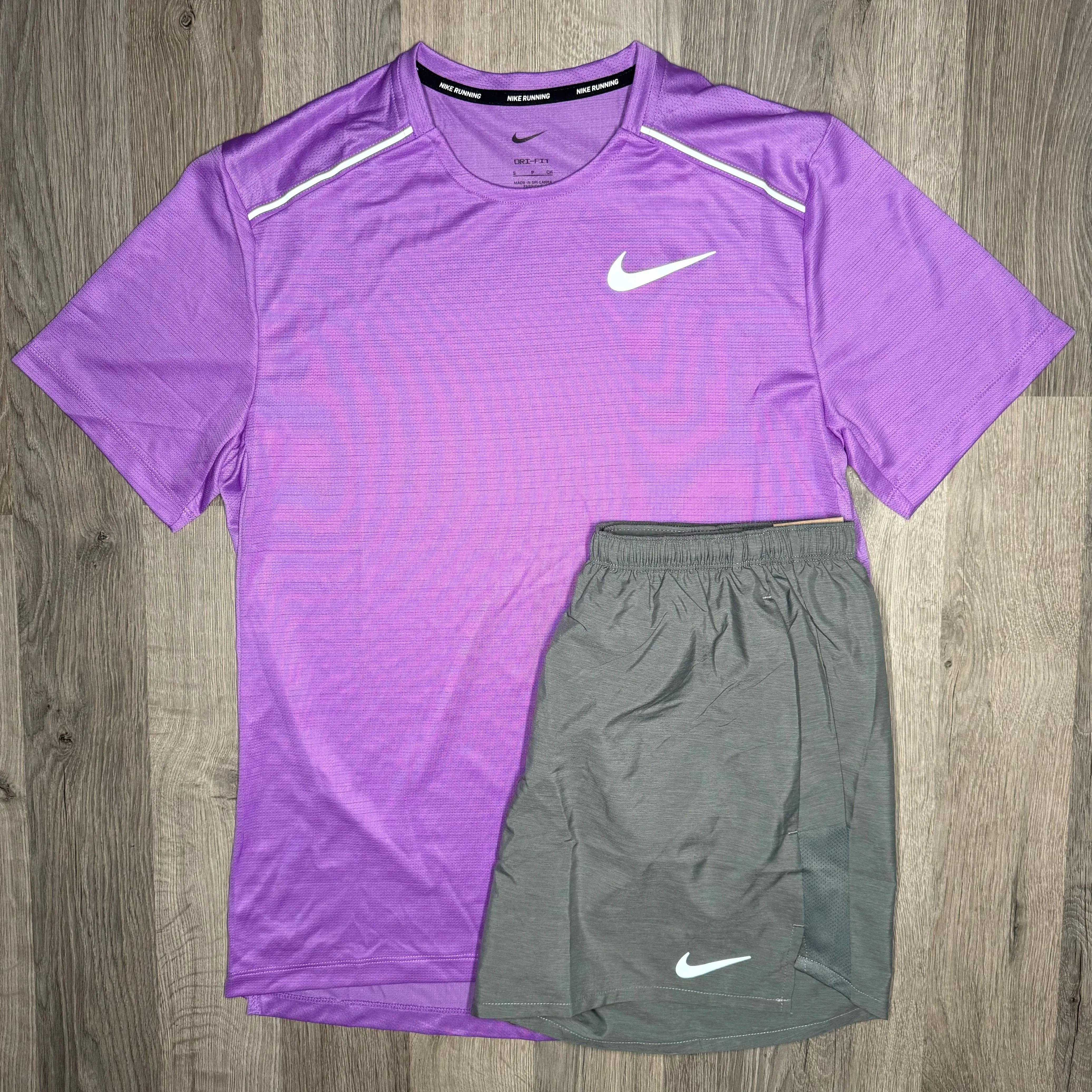 Nike Miler & Challenger Set - Tee & Shorts - Light Purple / Grey