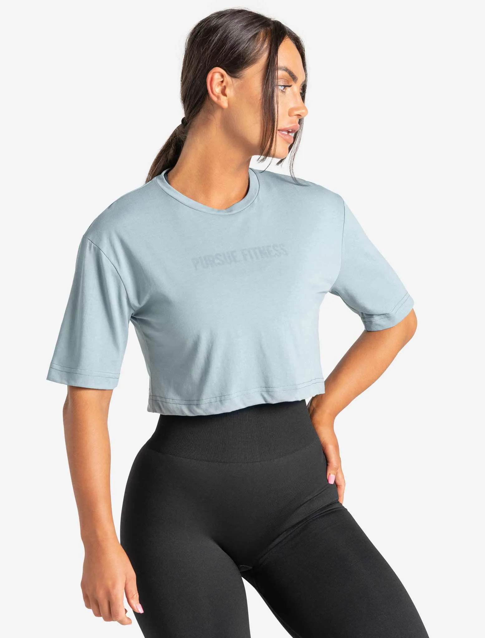 Oversized Crop T-Shirt - Moonstone Blue