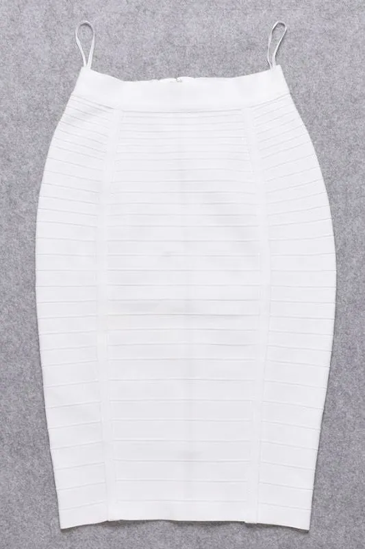 Pencil High Waist Bandage Knee Length Knitted Skirt - Pearl White