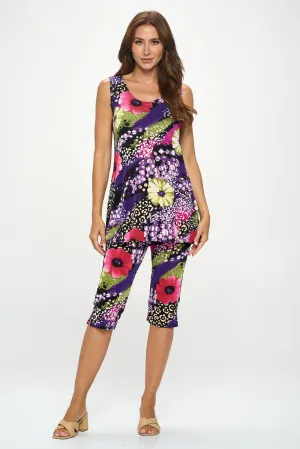 Plus Size Print Sleeveless Capri Pant Set-9002BN-TXP-W408