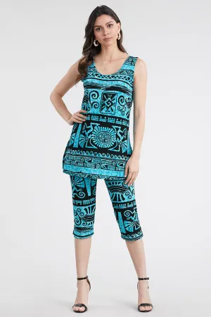 Plus Size Print Sleeveless Capri Pant Set- 9002BN-TXP-W901