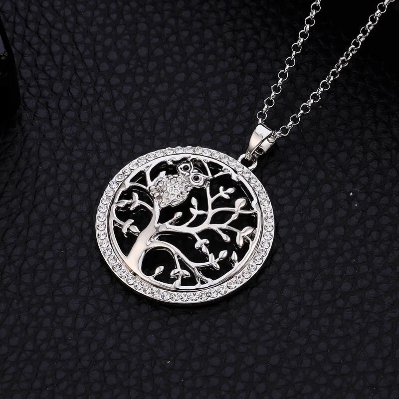 Small Owl Necklace Tree Of Life Pendant Rose Gold Women Sweater Chain Crystal Long Necklaces For Women