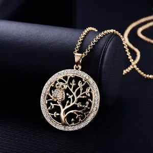 Small Owl Necklace Tree Of Life Pendant Rose Gold Women Sweater Chain Crystal Long Necklaces For Women