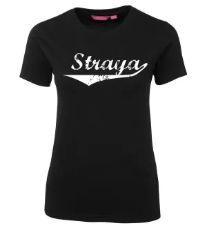 Straya Ladies T-Shirt (Black, White Print)