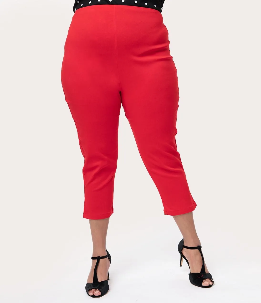 Unique Vintage Plus Size Red High Waist Rachelle Capri Pants