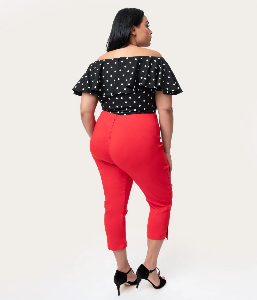 Unique Vintage Plus Size Red High Waist Rachelle Capri Pants