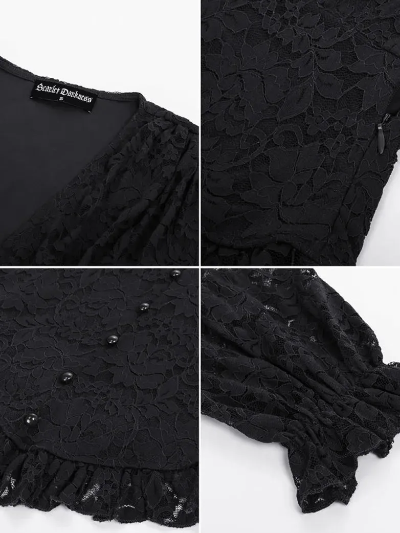 Women Victorian Lace Tops Curved Hem Pullover Tops