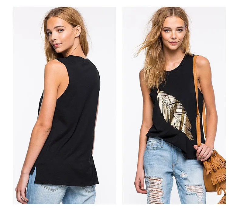 Womens Black Sexy Loose Slim Plus Size Ladies Tank Top Cotton  Sleeveless Print Casual  Feminina for wholesale