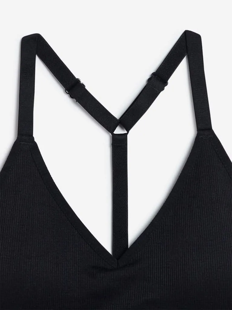 Wunderlove Black Superstar Ribbed Sports Bra