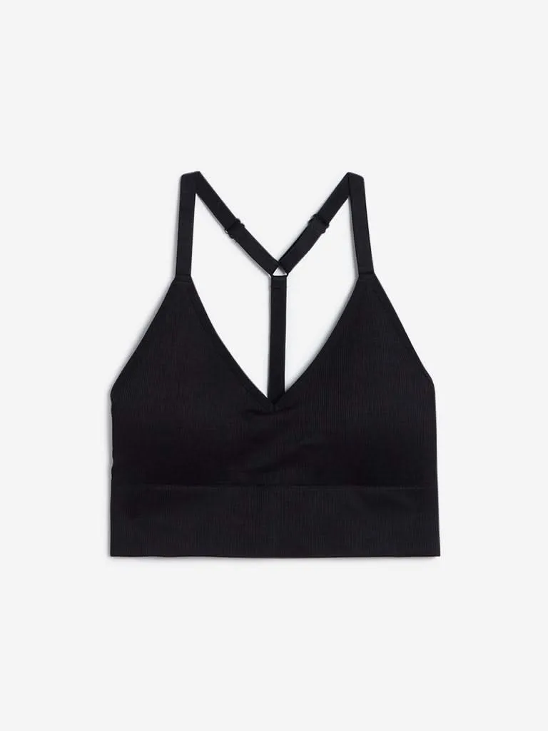 Wunderlove Black Superstar Ribbed Sports Bra