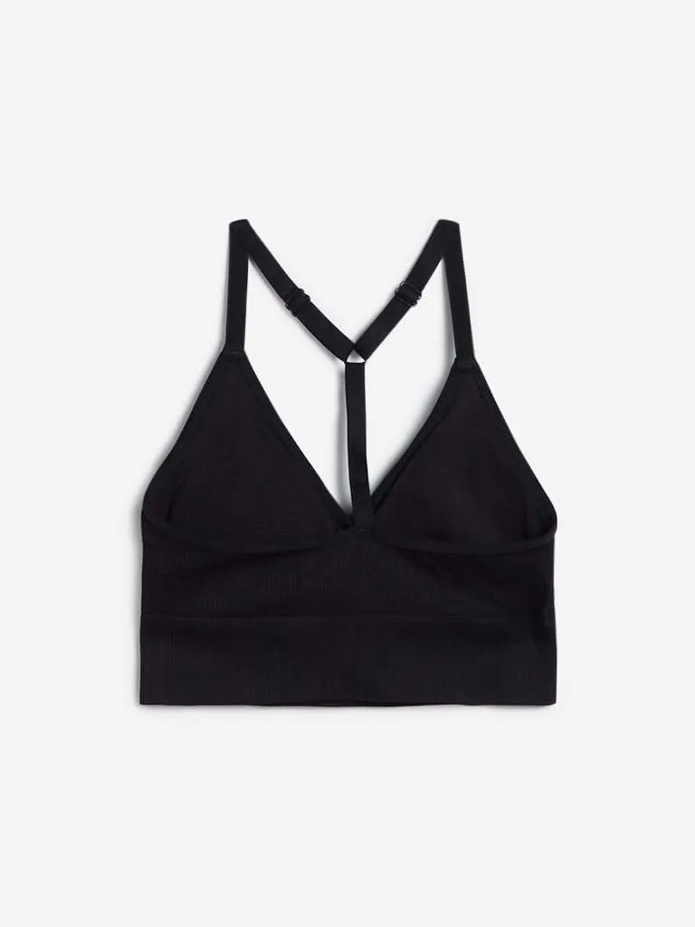 Wunderlove Black Superstar Ribbed Sports Bra