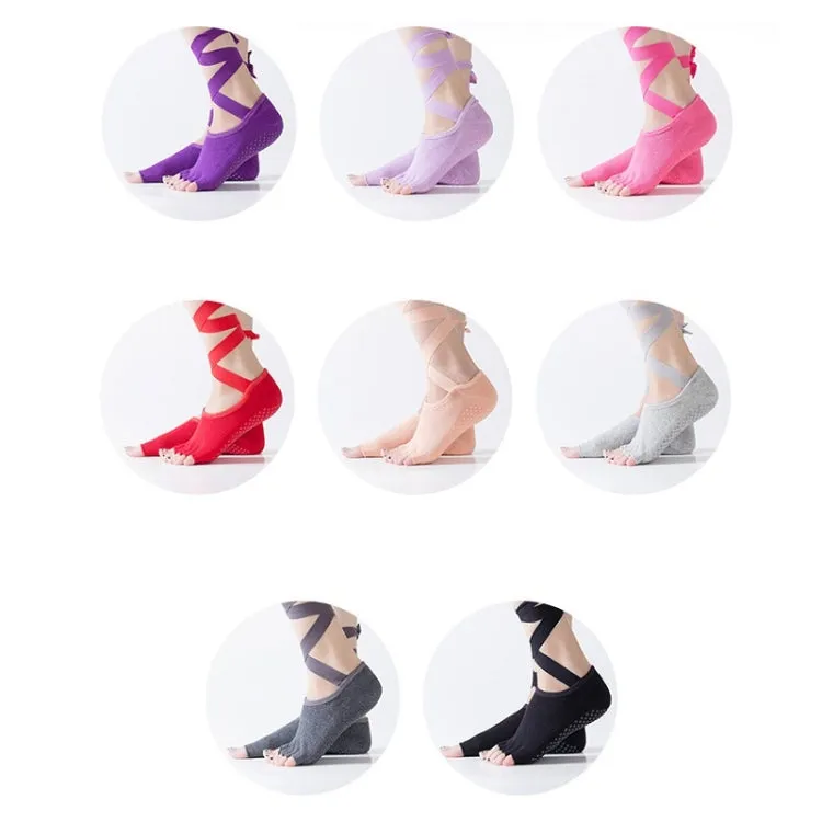 Yoga Five-Finger Socks Open-Toe Lace-Up Dance Socks Particle Non-Slip Socks, Size: One Size(Light Gray)