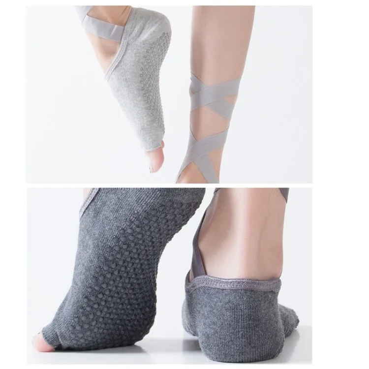 Yoga Five-Finger Socks Open-Toe Lace-Up Dance Socks Particle Non-Slip Socks, Size: One Size(Light Gray)