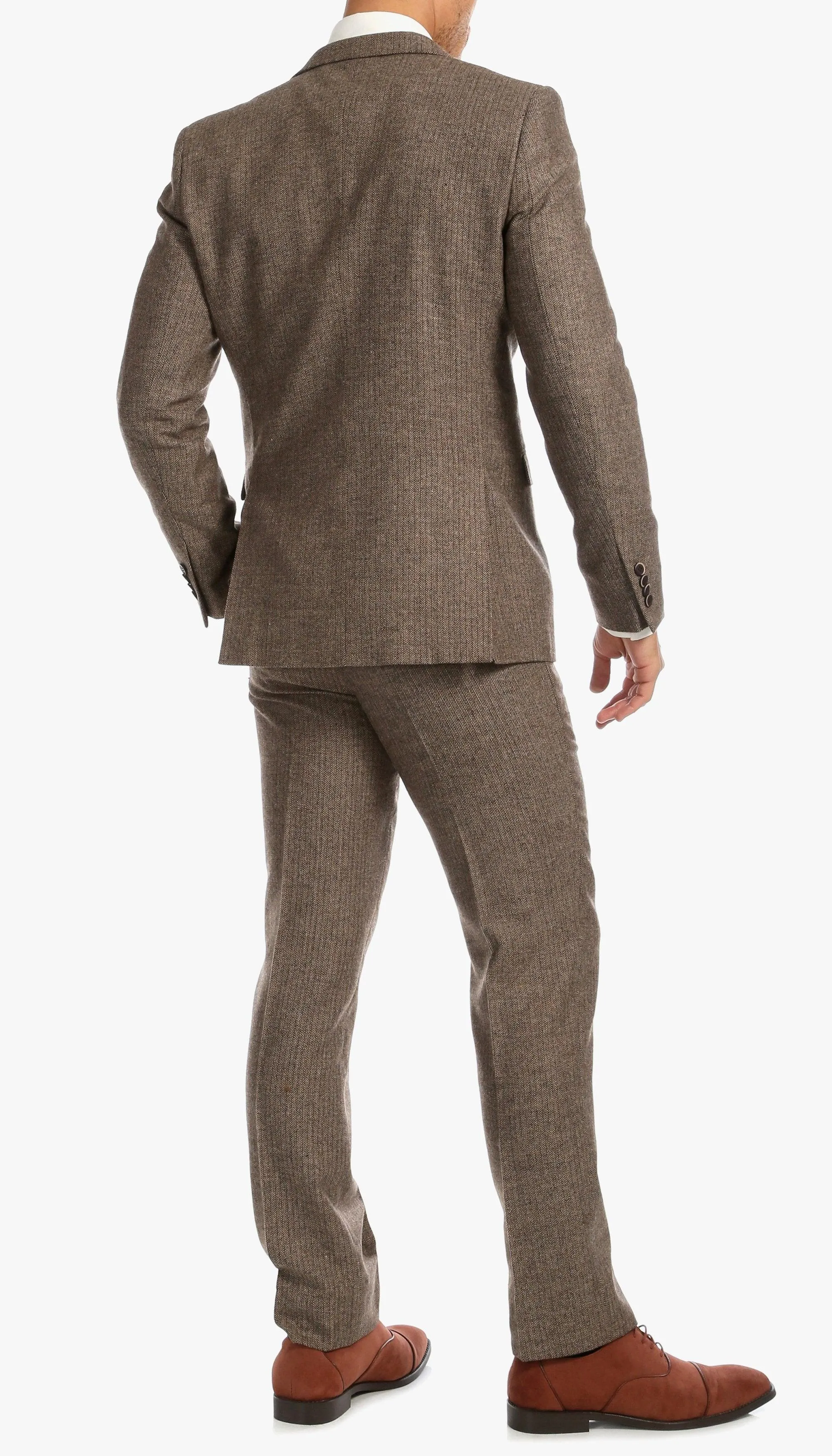 York Brown 3 Piece Herringbone Suit