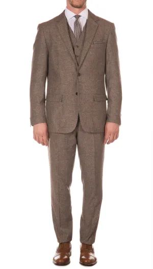 York Brown 3 Piece Herringbone Suit